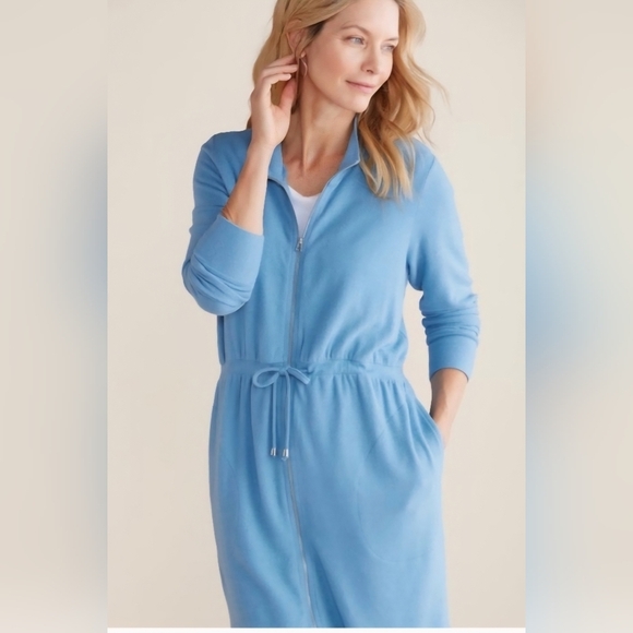 soft surroundings short dress M  Blue Tie Belt To Cinch Waist With Pockets - Picture 1 of 13